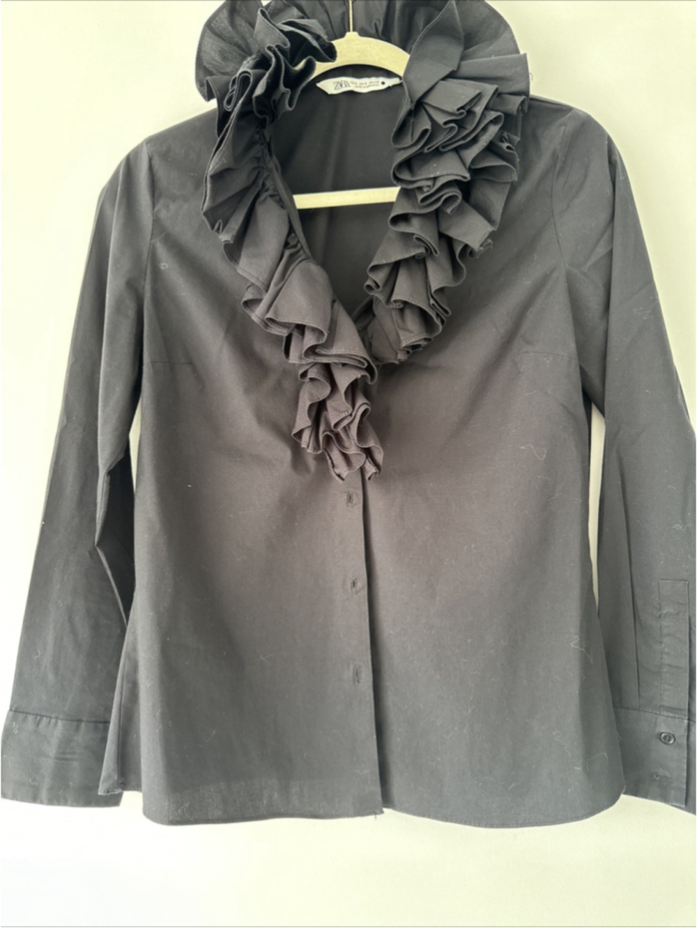 Zara Black Blouse Ruffled Colar Small - Picture 2 of 6